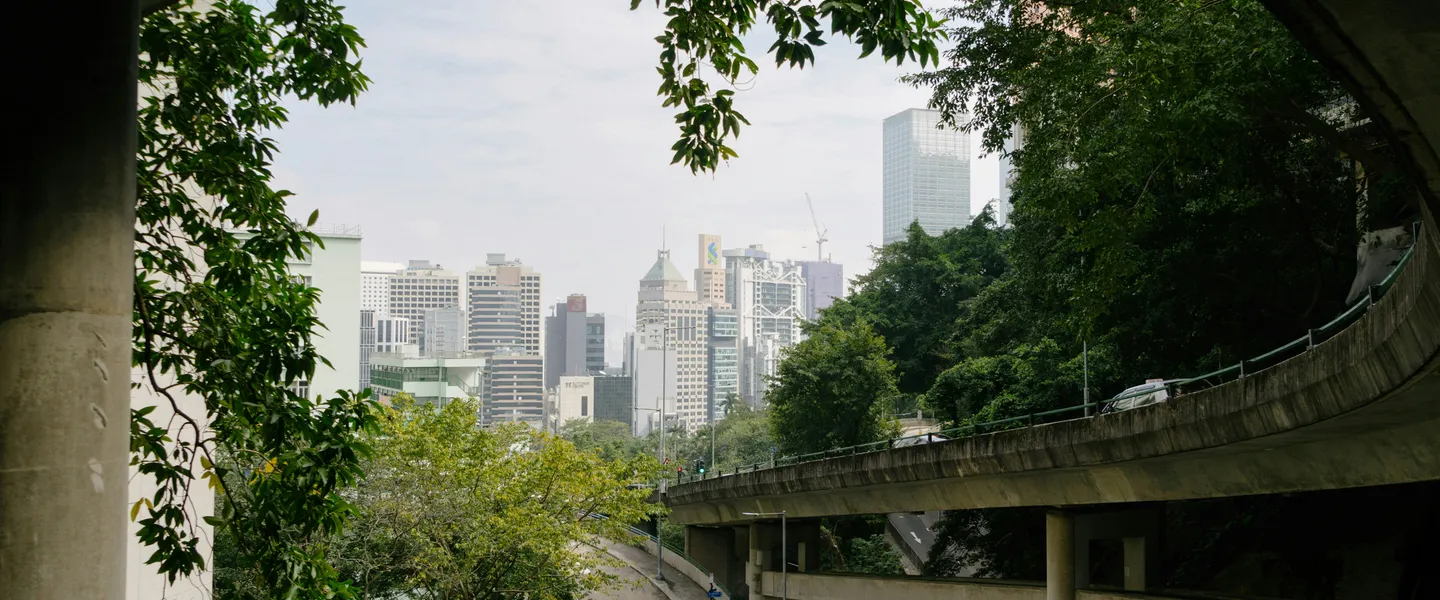 都市の高架道路と緑のある街並み